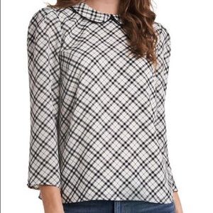 CeCe NWOT Black White Plaid 3/4 Sleeve Blouse